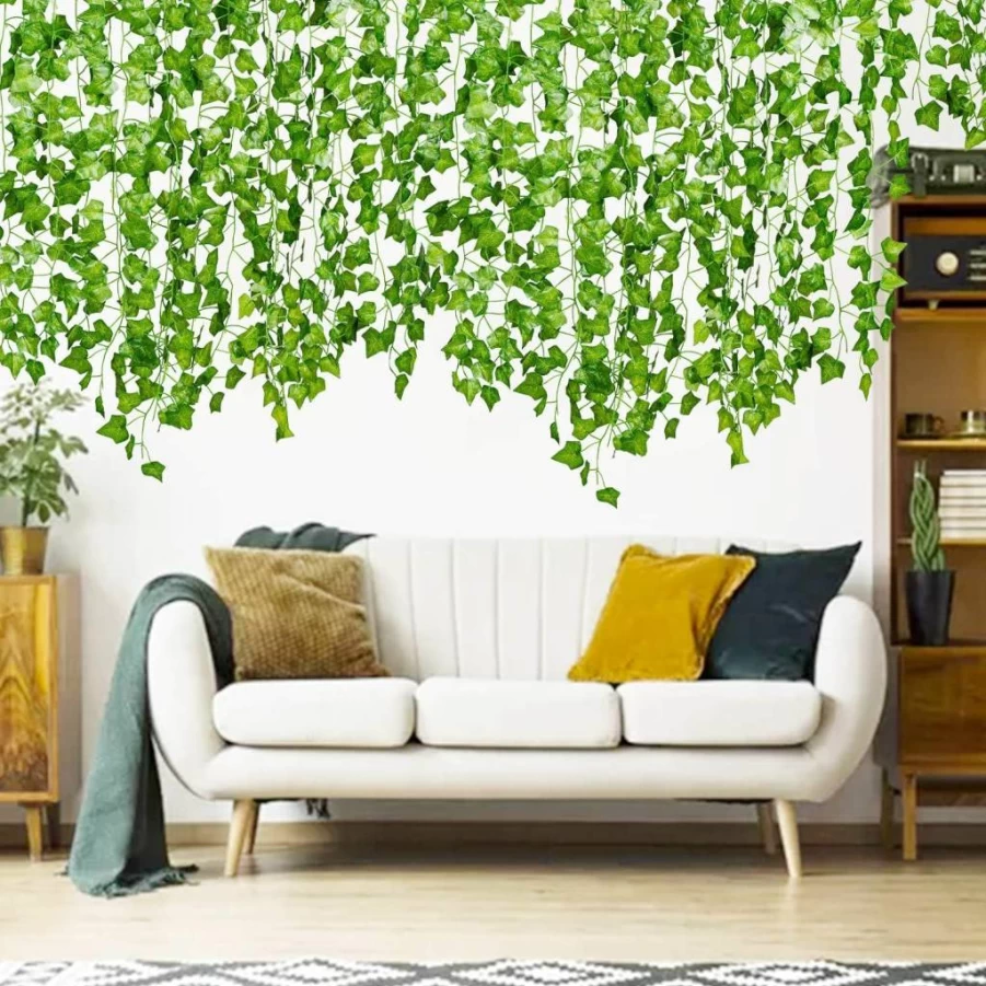 DearHouse 12 Strands 84FT Artificial Ivy Vine, Fake Hanging Plants for Home, Kitchen, Garden, Office, Wedding Wall Decor, Green Foliage Garland
