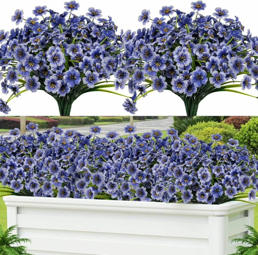 Lnoicy 24-Pack UV Resistant Artificial Flowers for Indoor & Outdoor Decor, Faux Plants for Garden, Wedding, Farmhouse - 6 Color Plastic Shrubs