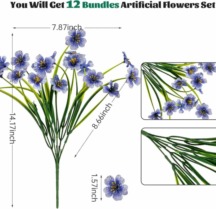 Lnoicy 24-Pack UV Resistant Artificial Flowers for Indoor & Outdoor Decor, Faux Plants for Garden, Wedding, Farmhouse - 6 Color Plastic Shrubs
