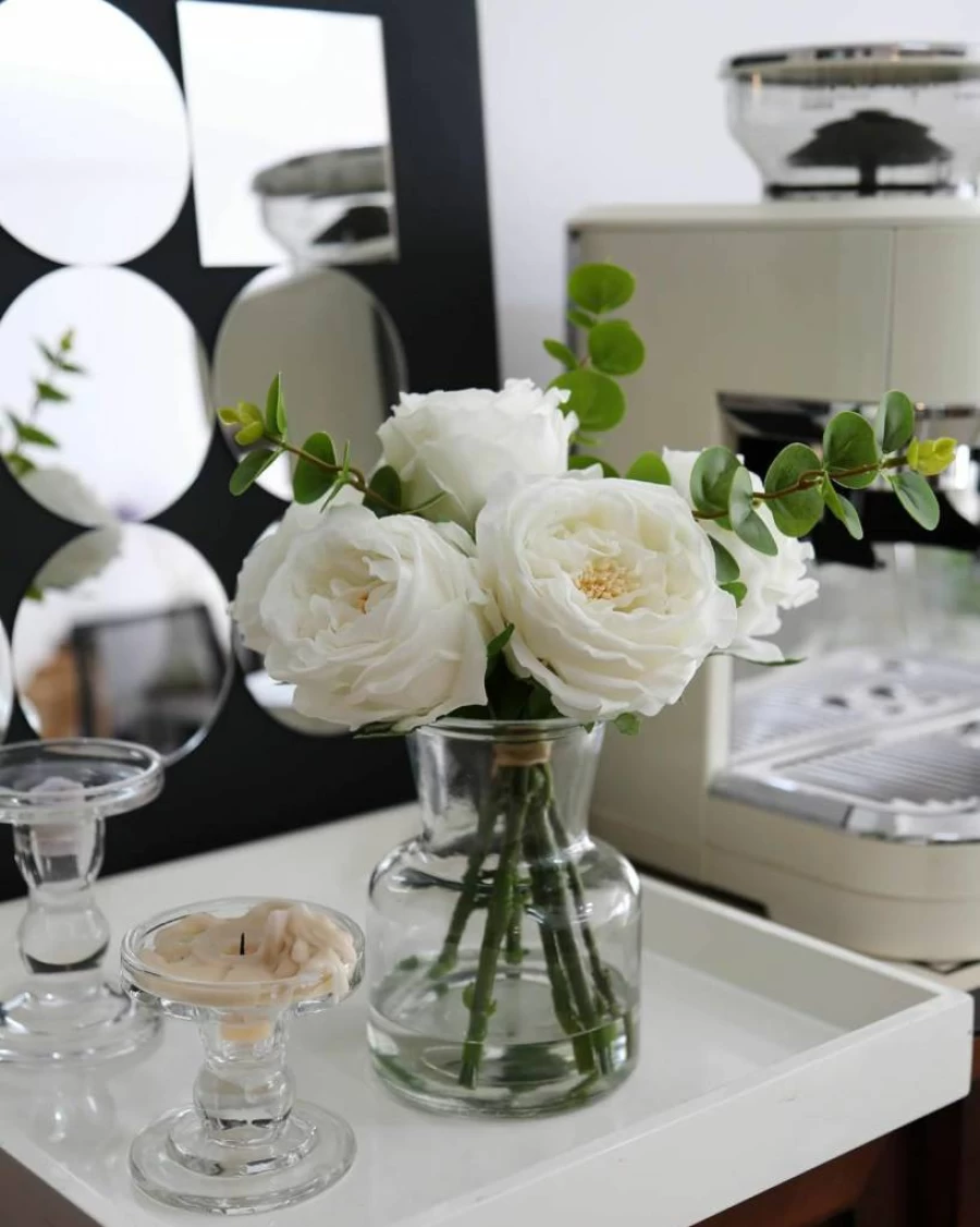 CHASMILE Artificial Pink Roses in Vase - Lifelike Faux Flower Arrangement for Dining Table Centerpiece Decor