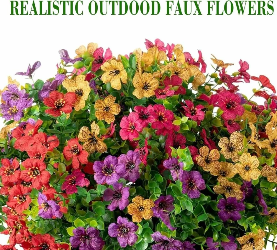 Yastouay 12 Bundles UV Resistant Artificial Flowers for Outdoor Decor - Faux Fuchsia & Rose Red Plants for Garden, Porch, Window Box, and Planters