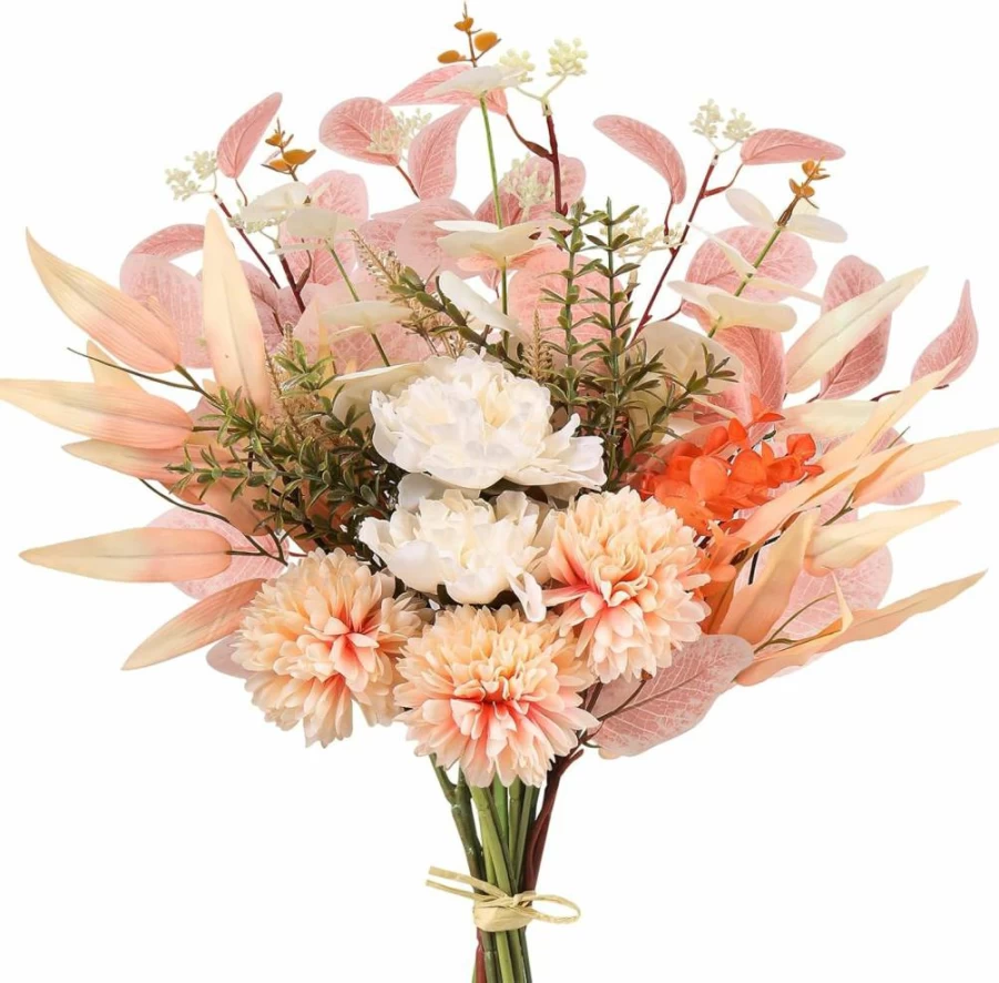 Pusuny Artificial Silk Flowers Bouquet - Blue White Faux Floral Arrangement for Wedding, Bride, Table Centerpieces, Rustic Home Decor, Indoor Vase Decorations