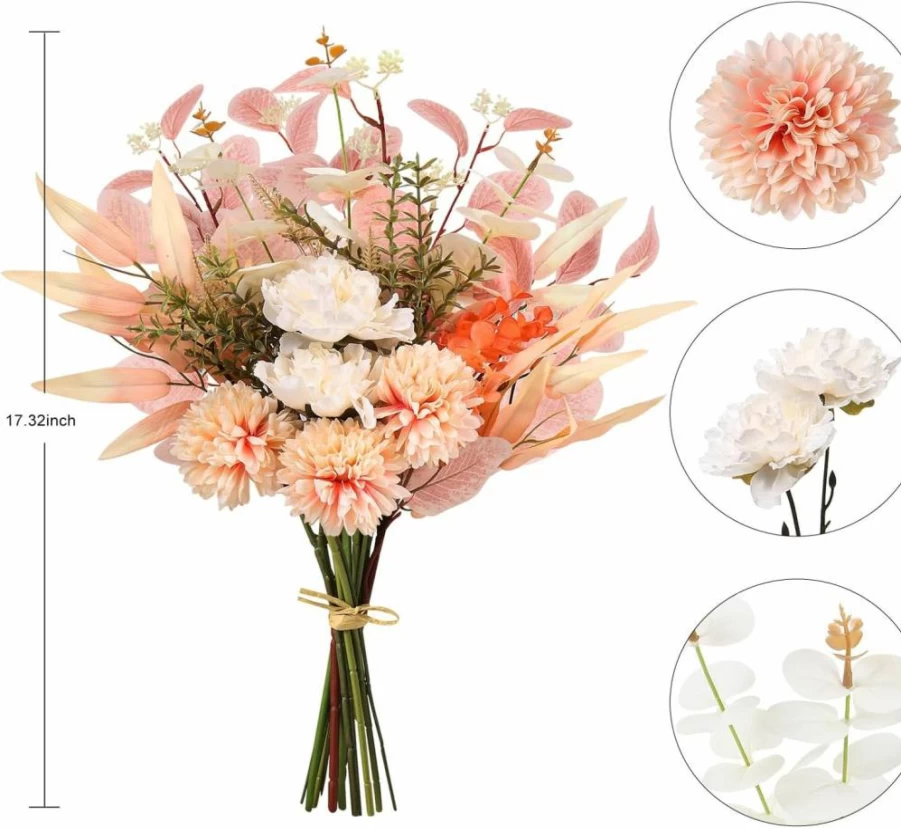 Pusuny Artificial Silk Flowers Bouquet - Blue White Faux Floral Arrangement for Wedding, Bride, Table Centerpieces, Rustic Home Decor, Indoor Vase Decorations