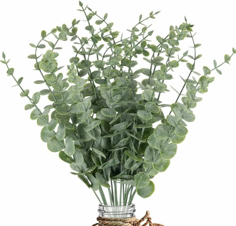 LYRWI 20Pcs Artificial Eucalyptus Stems Fake Greenery Leaves for Wedding Bouquet Centerpiece Home Office Christmas Decor 2024