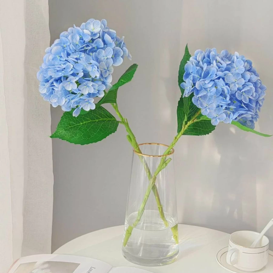 Cherica Real Touch Blue Hydrangea Artificial Flowers - 3 Pack Silk Fake Flowers for Outdoor Home Decor, Wedding Bouquets, Centerpieces, and Vase Arrangements