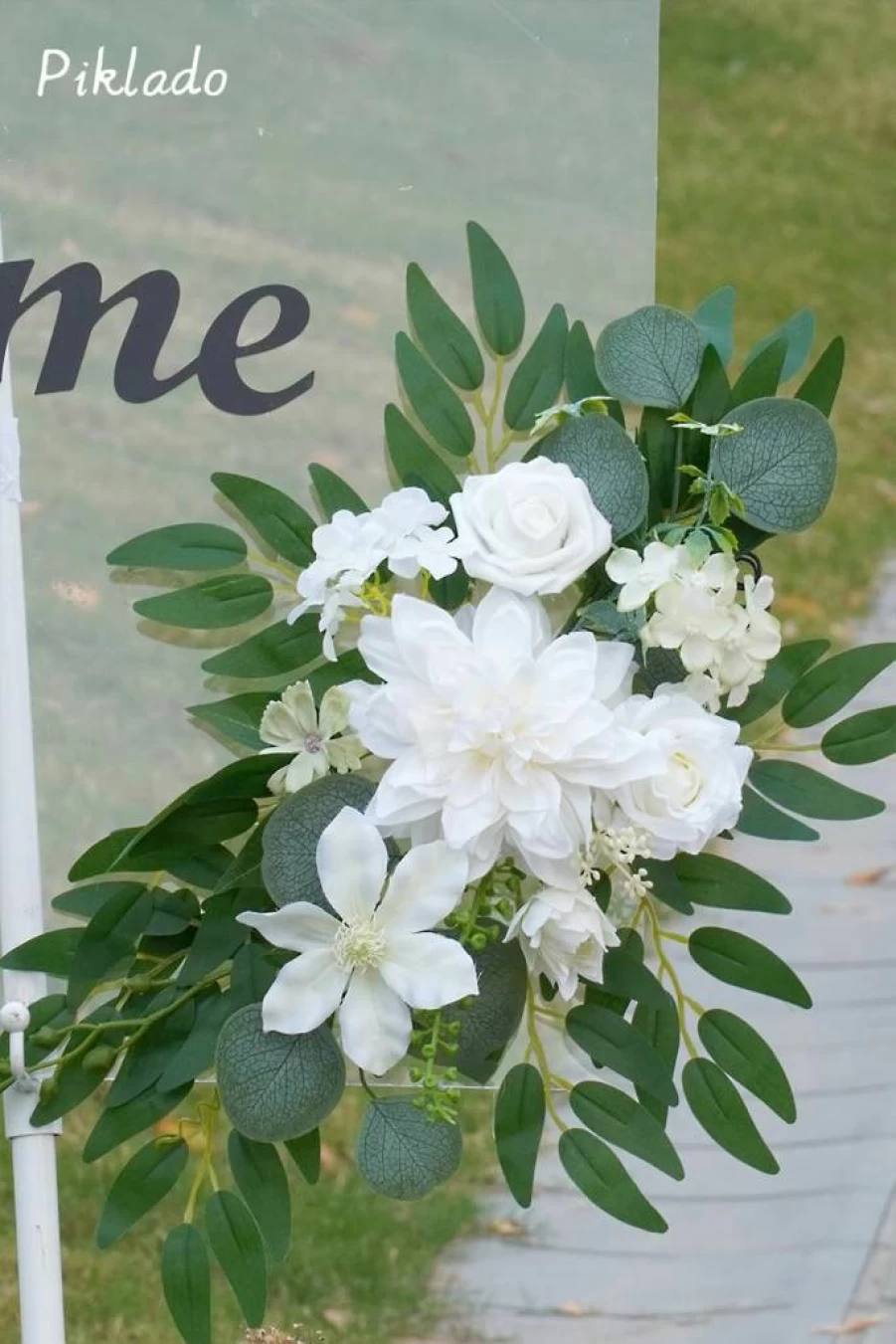 Piklado White Faux Arch Flower Swag Set of 2 - Wedding Welcome Sign Decor for Reception & Ceremony Floral Arrangements
