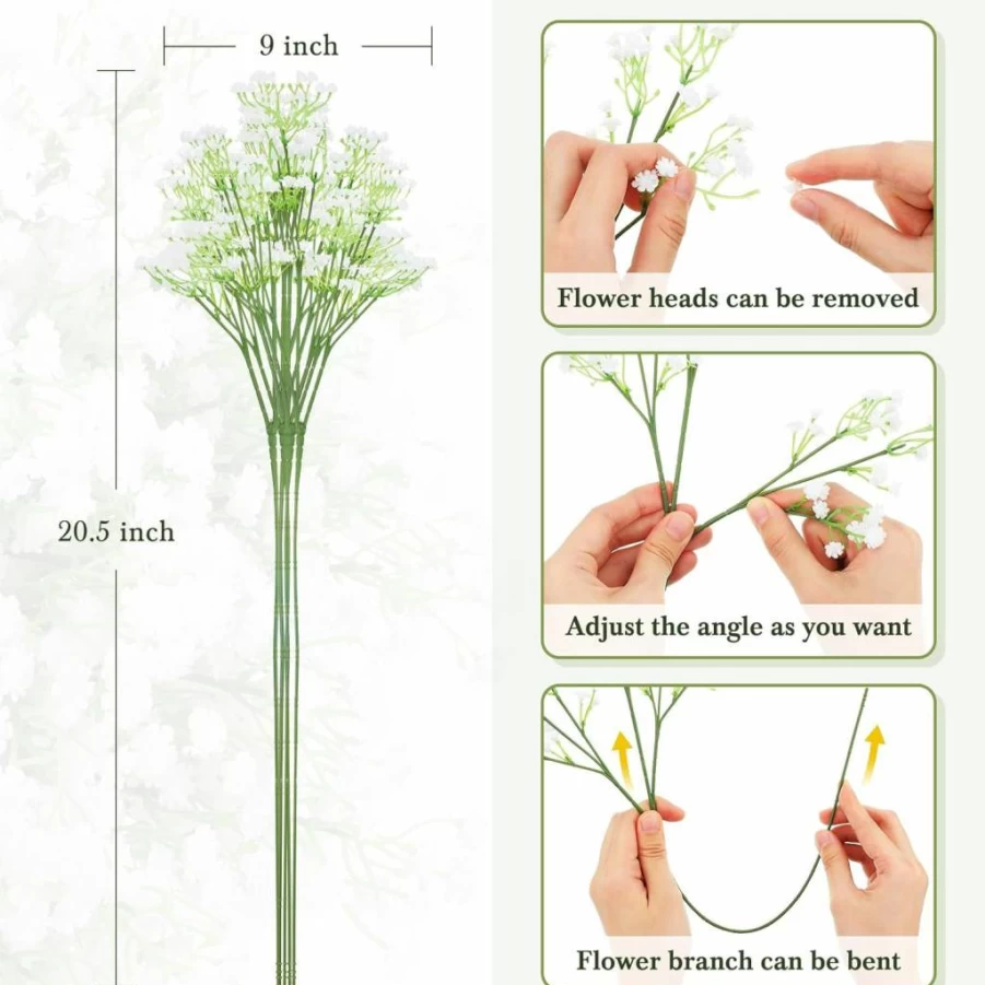 Janinka 50 Pcs White Artificial Baby's Breath Flowers, 20.8 Inch Fake Gypsophila Bouquets for DIY Wedding, Party, Wreath, and Floral Arrangement Decor