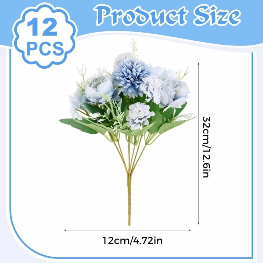 UIMSAO 12-Pack Pink Artificial Peony Flowers - Silk Fake Peony Bouquets for Wedding Centerpieces, Home Decor, Vase Arrangements, and Party Decorations