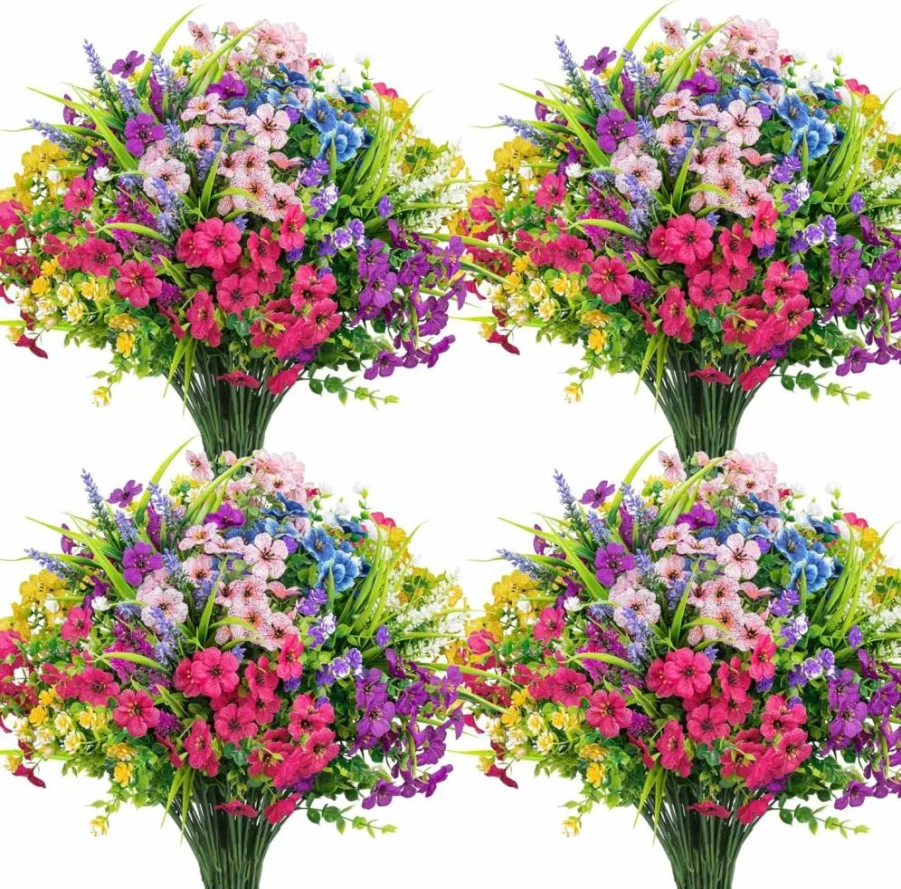Ouddy Decor 24-Pack UV Resistant Artificial Flowers Outdoor Fake Lavender Plants for Garden Patio Home Decor Multicolor Faux Plastic Flowers