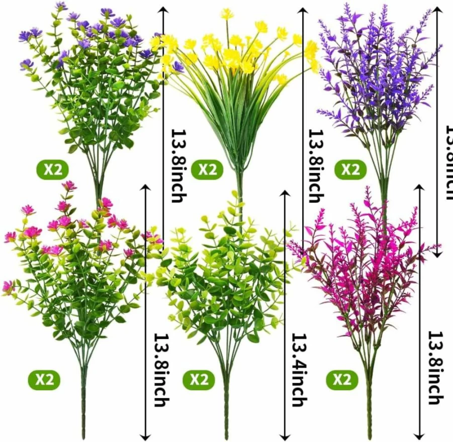 KLEMOO 12 Pack UV Resistant Artificial Boxwood Shrubs, Fake Outdoor Plants for Garden, Patio, Porch, Wedding & Farmhouse Decor, Faux Plastic Greenery Hanging Baskets