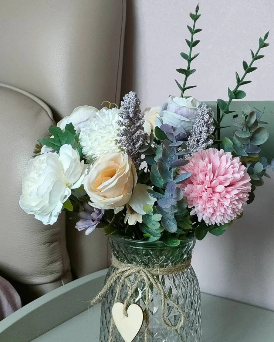 Aubcee Artificial Peony Flowers in Vase - Realistic Faux Silk Floral Arrangement for Home Decor, Centerpiece, Living Room, Coffee Table, and Bathroom Decorations