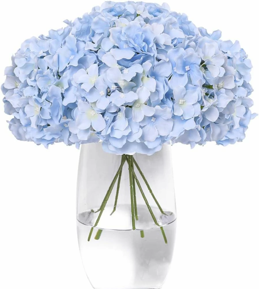 Tifuly 12-Pack Sky Blue Artificial Hydrangea Flowers with Stems - Realistic Silk Fake Hydrangea for Wedding, Home, Office, Party Decor DIY Floral Arrangements