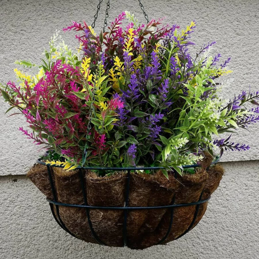 Xinnun 24-Pack Artificial Lavender Plants UV Resistant Fake Outdoor Flowers for Garden Porch Indoor Decor Faux Greenery Bundle