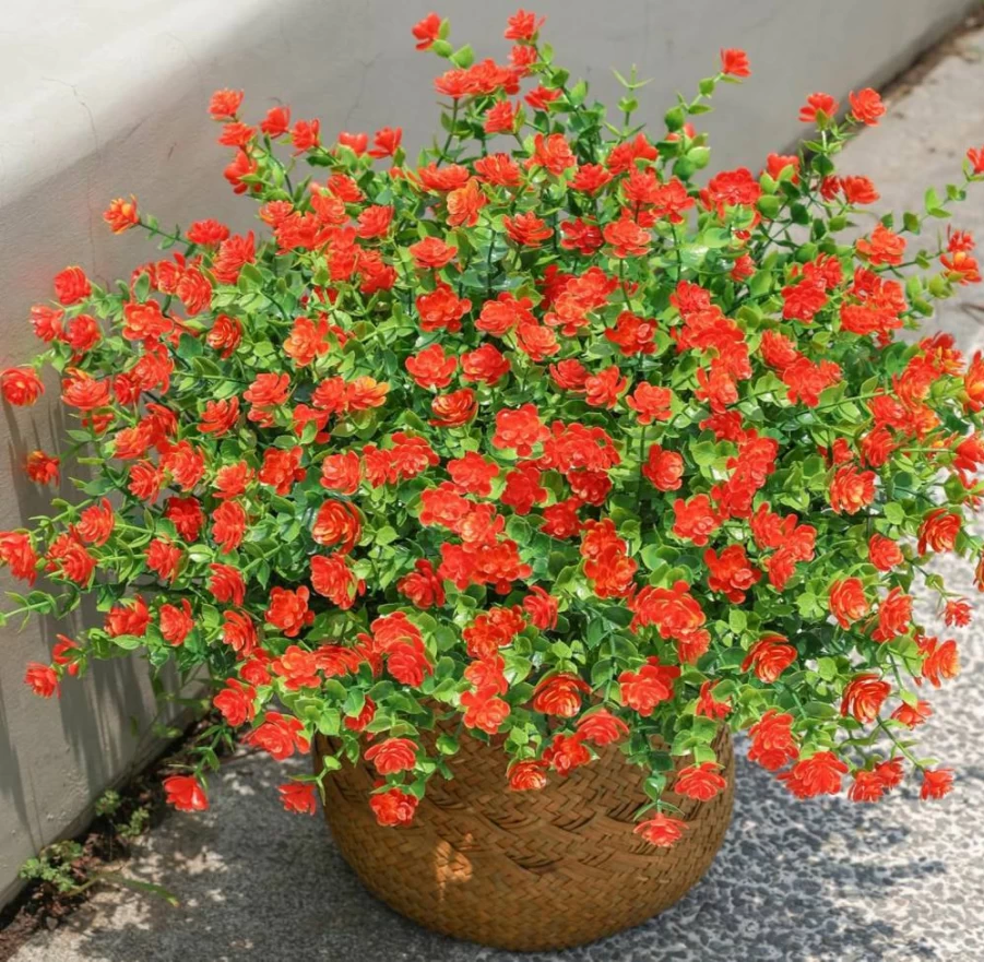 Ivydale 12 Bundles UV Resistant Artificial Flowers Outdoor Indoor Fake Plants for Home Garden Porch Patio Decoration Mix-Colored Faux Greenery Bushes