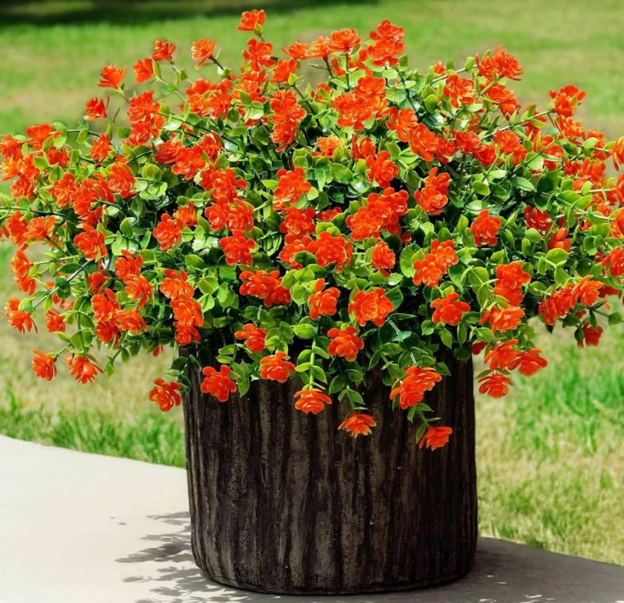 Ivydale 12 Bundles UV Resistant Artificial Flowers Outdoor Indoor Fake Plants for Home Garden Porch Patio Decoration Mix-Colored Faux Greenery Bushes