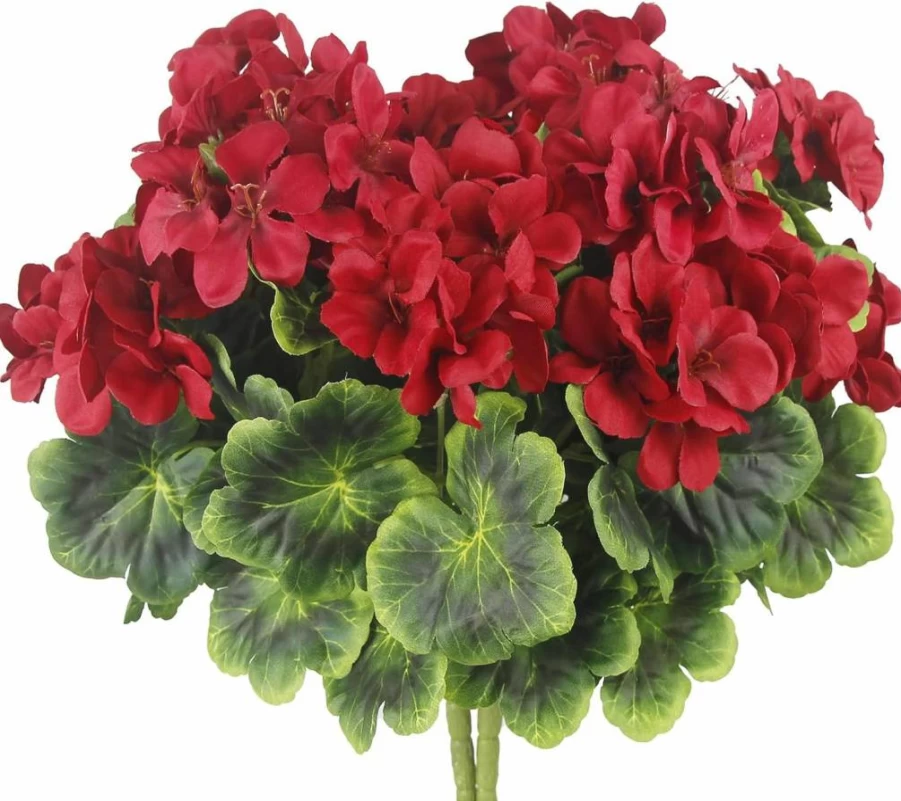 FAICOIA 2 Pack White Artificial Geranium Flowers for Outdoor Decor - Realistic Silk Geranium Bushes for Garden, Patio, Cemetery, Vase & Table Centerpiece - Faux Geranium Stems for Indoor & Outdoor Use