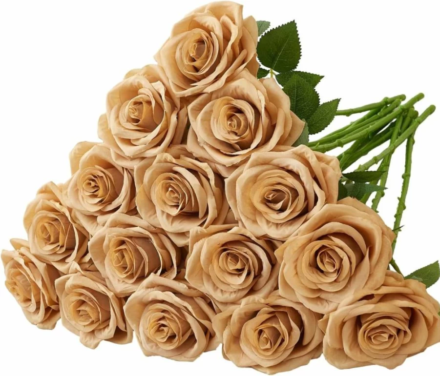 Carlita's Blooms 15Pcs Artificial Silk Roses - Long Stem Faux Flowers for Wedding Centerpieces, Bouquets, Home & Kitchen Decor (Vase Not Included)