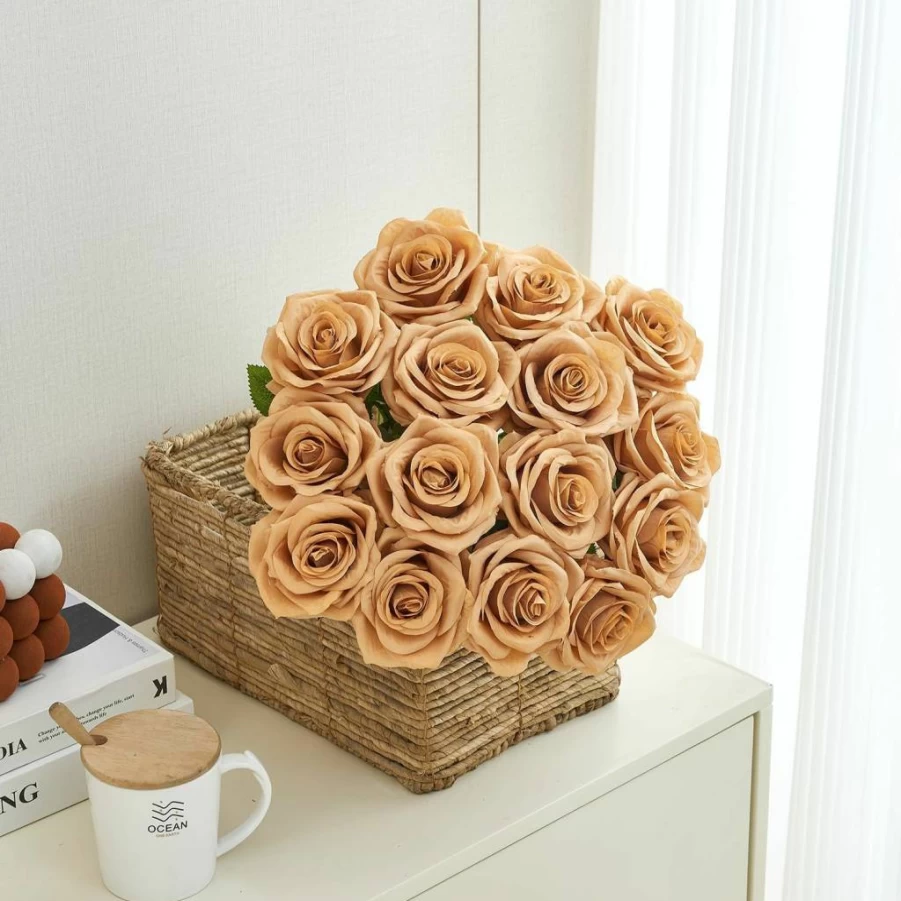 Carlita's Blooms 15Pcs Artificial Silk Roses - Long Stem Faux Flowers for Wedding Centerpieces, Bouquets, Home & Kitchen Decor (Vase Not Included)