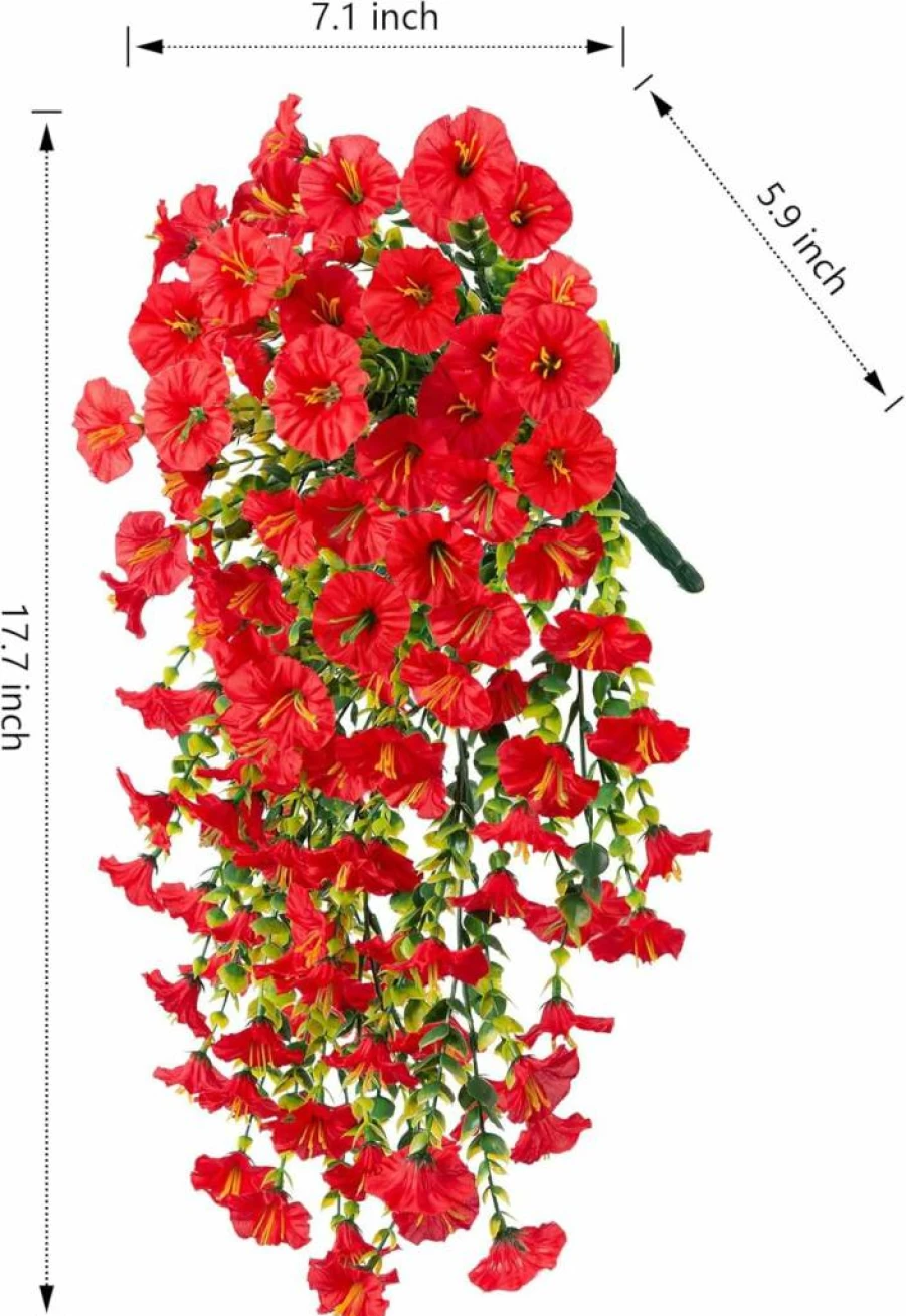 Ivydale Artificial Hanging Flowers - 2 Pack UV Resistant Fake Morning Glory & Eucalyptus Leaves for Outdoor Garden Decor (Yellow)
