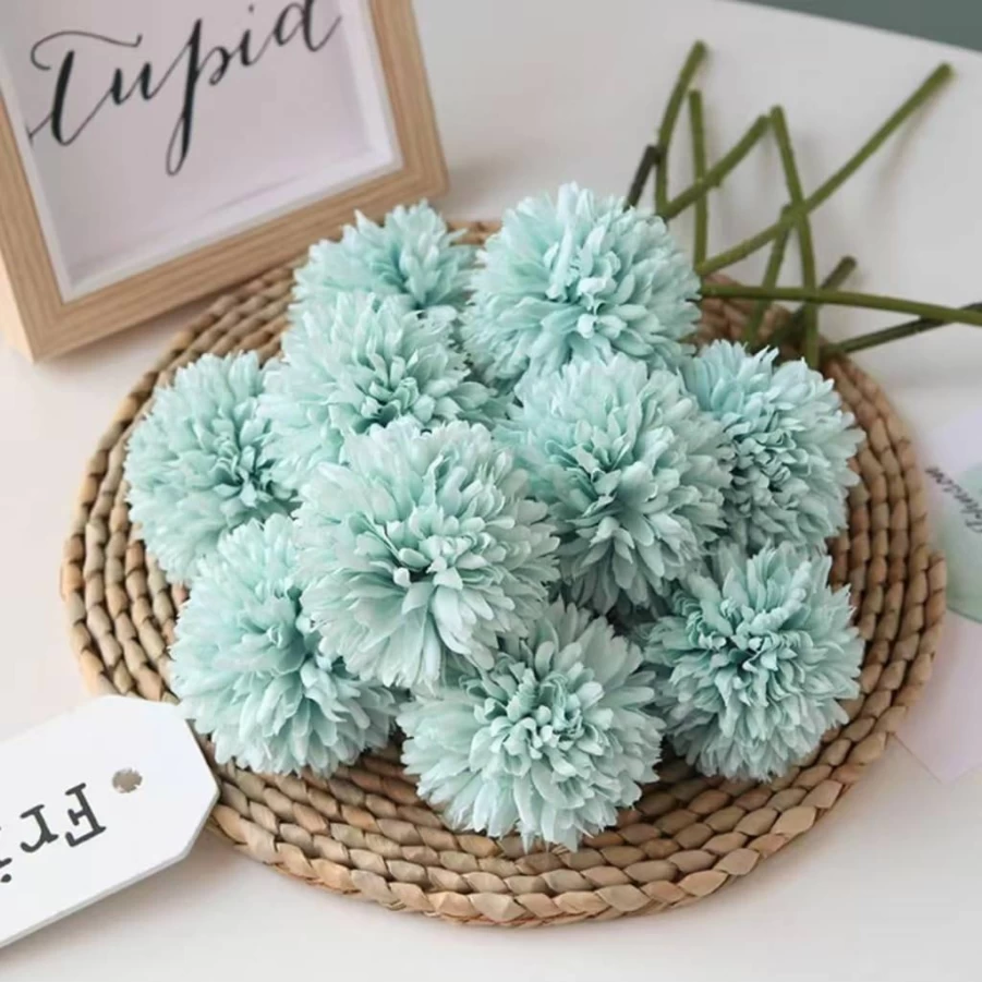 HoYuanFlo Artificial Chrysanthemum Ball Flowers Bouquet - 10Pcs Milk White Fake Flowers for Wedding, Home, Office, Coffee Shop Decor