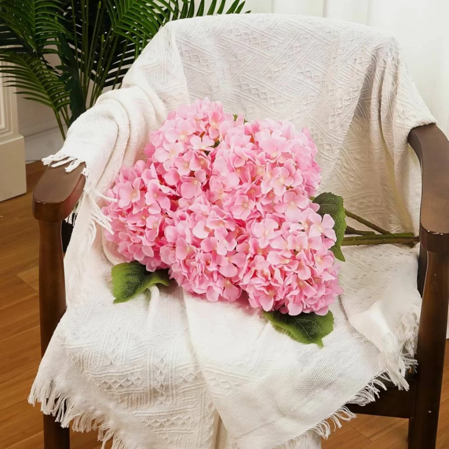 BonBloom's 5Pcs Blue Artificial Hydrangea Flowers, 20Inch Silk Fake Hydrangea with Stems for Wedding Centerpieces, Indoor Decor, Vase Bouquet, Party Decorations