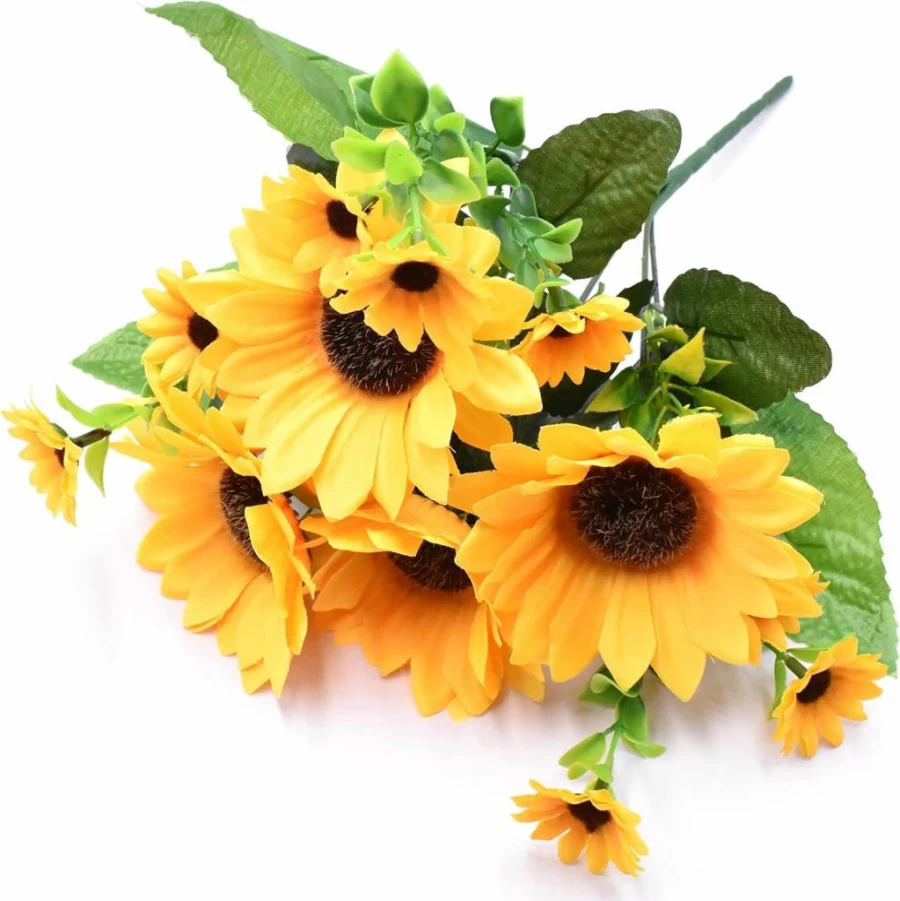 Aliotech Mini Artificial Sunflowers Bouquet - Fake Yellow Sunflowers with Stems for Wedding, Baby Shower, Home, Party Decor (Indoor & Outdoor)