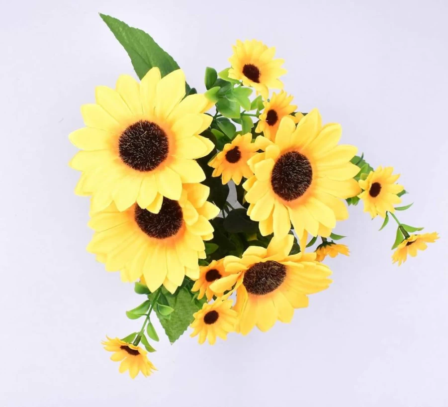Aliotech Mini Artificial Sunflowers Bouquet - Fake Yellow Sunflowers with Stems for Wedding, Baby Shower, Home, Party Decor (Indoor & Outdoor)