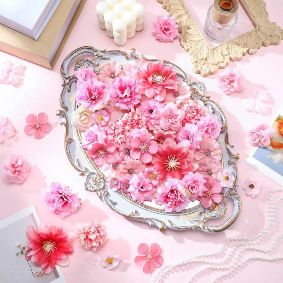 Geosar 120 Pcs Artificial Silk Flowers for DIY Crafts, Spring Floral Decor, Wedding Wreath Accessories, Home Decoration (Multicolor, Classic Style)