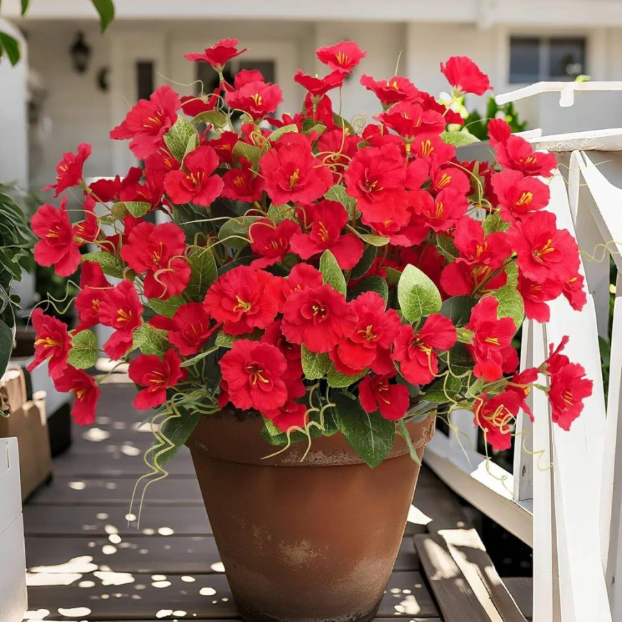 Besteek 8 Bundles Artificial Hibiscus Flowers, UV Resistant Fake Silk Flowers for Outdoors, Realistic Faux Plants for Garden, Patio, Porch, Vase, Window Box, and Home Decor, Fuchsia