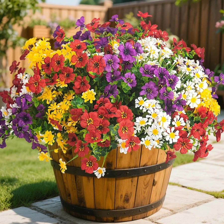 AITISOR 16 Bundles UV Resistant Artificial Flowers Outdoor, Realistic Faux Plastic Daisy Plants for Porch, Patio, Garden Decor, Spring Home Window Box & Planters