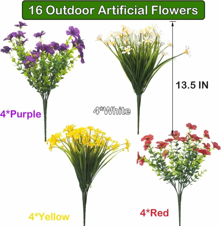 AITISOR 16 Bundles UV Resistant Artificial Flowers Outdoor, Realistic Faux Plastic Daisy Plants for Porch, Patio, Garden Decor, Spring Home Window Box & Planters