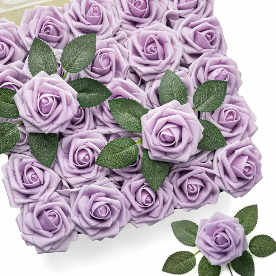 Mocoosy 50Pcs Real Touch Artificial White Roses with Stems for DIY Wedding Bouquet, Bridal Shower, Centerpiece, and Home Decor - Ivory Faux Floral Arrangement Bulk