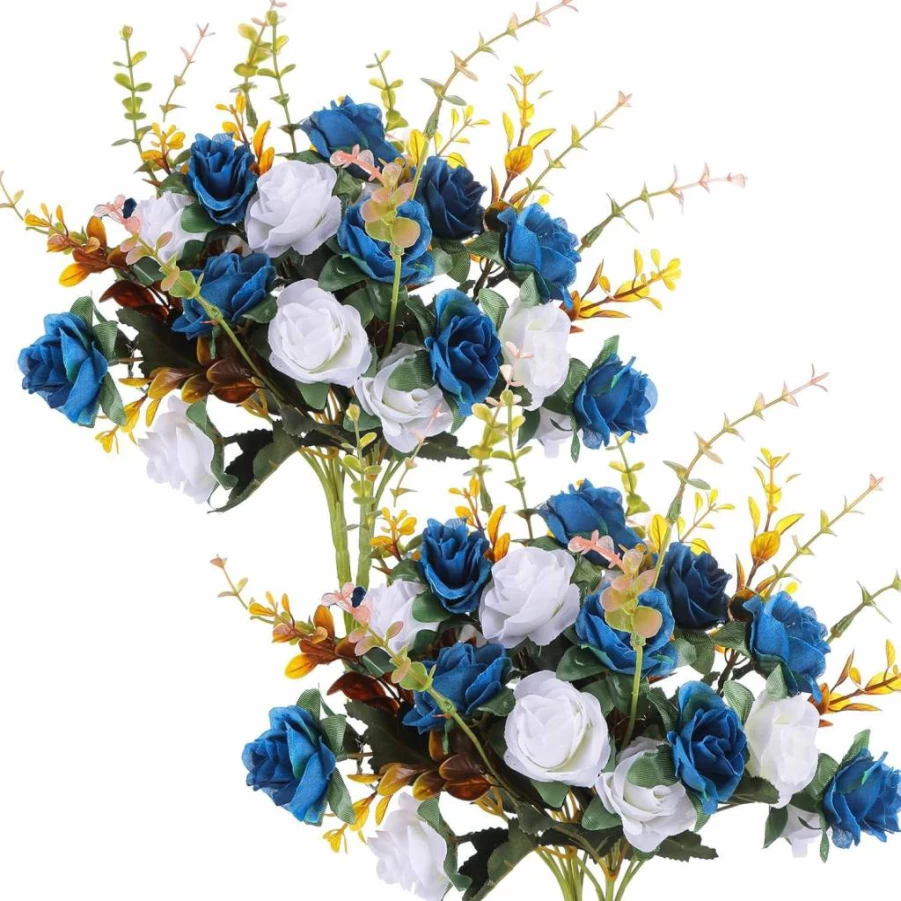 MOOMASS 24-Pack Dark Blue Artificial Silk Roses - Realistic Fake Flowers for Home, Wedding, Christmas, Cemetery Decorations