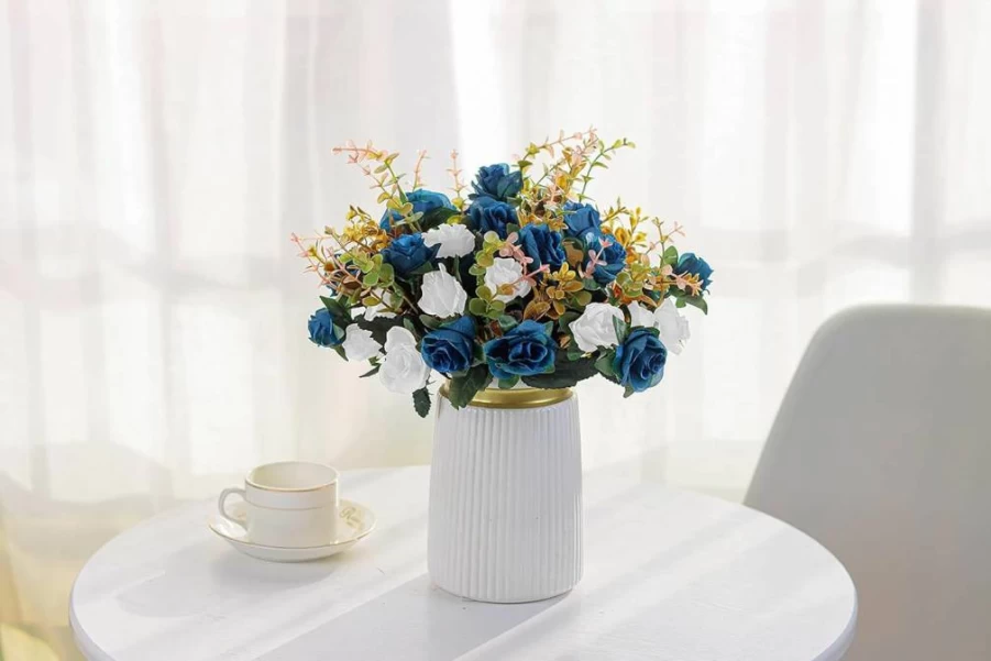 MOOMASS 24-Pack Dark Blue Artificial Silk Roses - Realistic Fake Flowers for Home, Wedding, Christmas, Cemetery Decorations