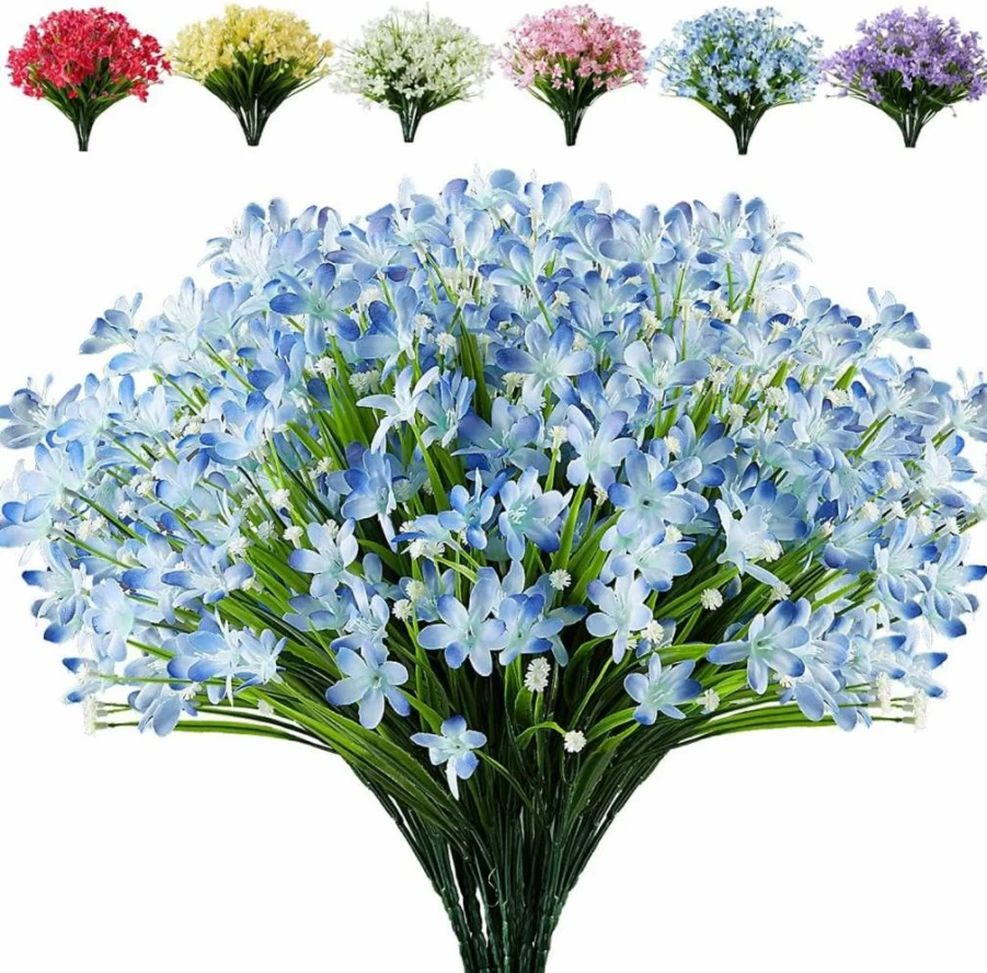 JOYGAR 8 Bundles White Artificial Daffodils Flowers - UV Resistant Faux Plastic Lotus for Wedding, Garden, Hanging Planter, Indoor, Porch, Patio, Office & Home Decor
