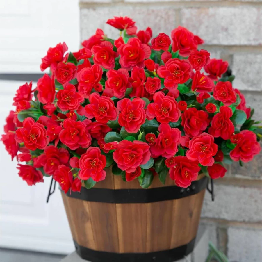 Ivydale Artificial Camellia Flowers - 3 Pack UV Resistant Faux Red Plants for Indoor Outdoor Decor, Christmas Winter Porch Patio Planter Garden Table