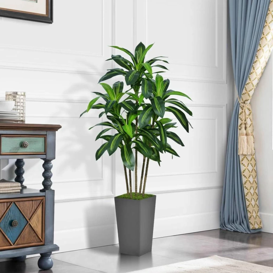 ASTIDY 5Ft Artificial Dracaena Tree in White Planter - Realistic Fake Yucca Plant for Indoor Decor, Home Office Living Room Tropical Silk Floor Plant