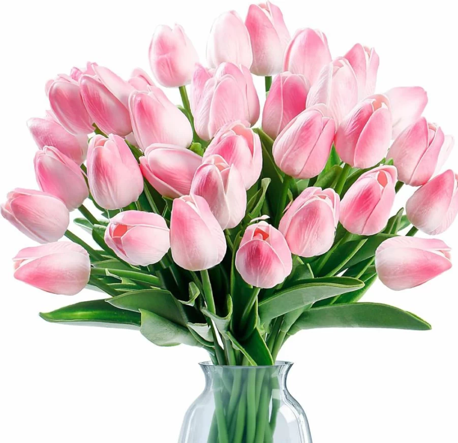 Sggvecsy 15-Piece Real Touch Artificial Tulip Flowers - Faux Tulip Stems for Wedding, Spring Bouquet, Floral Arrangement, Home, Office, Party Decor, Mother's Day Gift (Multi-Color)