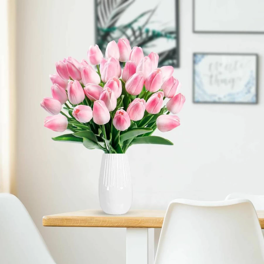 Sggvecsy 15-Piece Real Touch Artificial Tulip Flowers - Faux Tulip Stems for Wedding, Spring Bouquet, Floral Arrangement, Home, Office, Party Decor, Mother's Day Gift (Multi-Color)