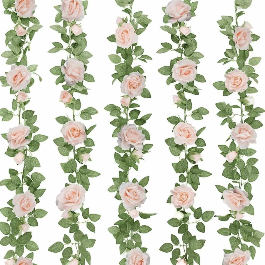 ZIFTY 5Pcs 32.5Ft Artificial White Rose Ivy Garland, Faux Flower Vine for Wedding Arch, Garden Decor, Hanging Backdrop, Outdoor Wall Decoration