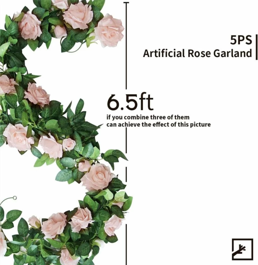 ZIFTY 5Pcs 32.5Ft Artificial White Rose Ivy Garland, Faux Flower Vine for Wedding Arch, Garden Decor, Hanging Backdrop, Outdoor Wall Decoration