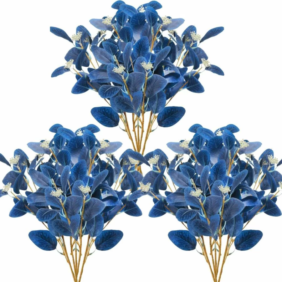 GTIDEA 6Pcs Artificial Eucalyptus Stems with Seeds - Blue Silver Dollar Faux Greenery Branches for Home Decor, Kitchen, Vase Flower Arrangement