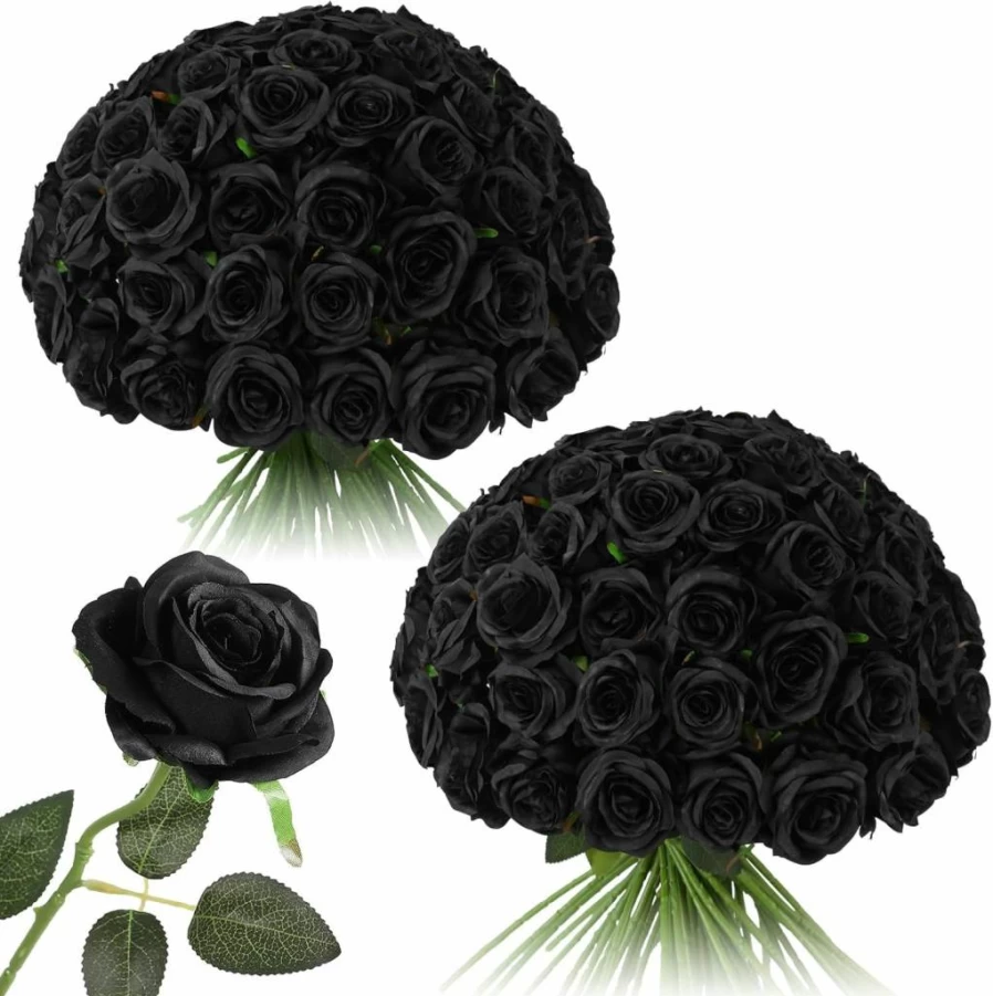 Tifuly 50 Pcs Realistic Artificial Red Roses Bouquet, Long Stem Silk Fake Flowers for Wedding Centerpieces, Table Vases, Home, Kitchen, and Party Decor