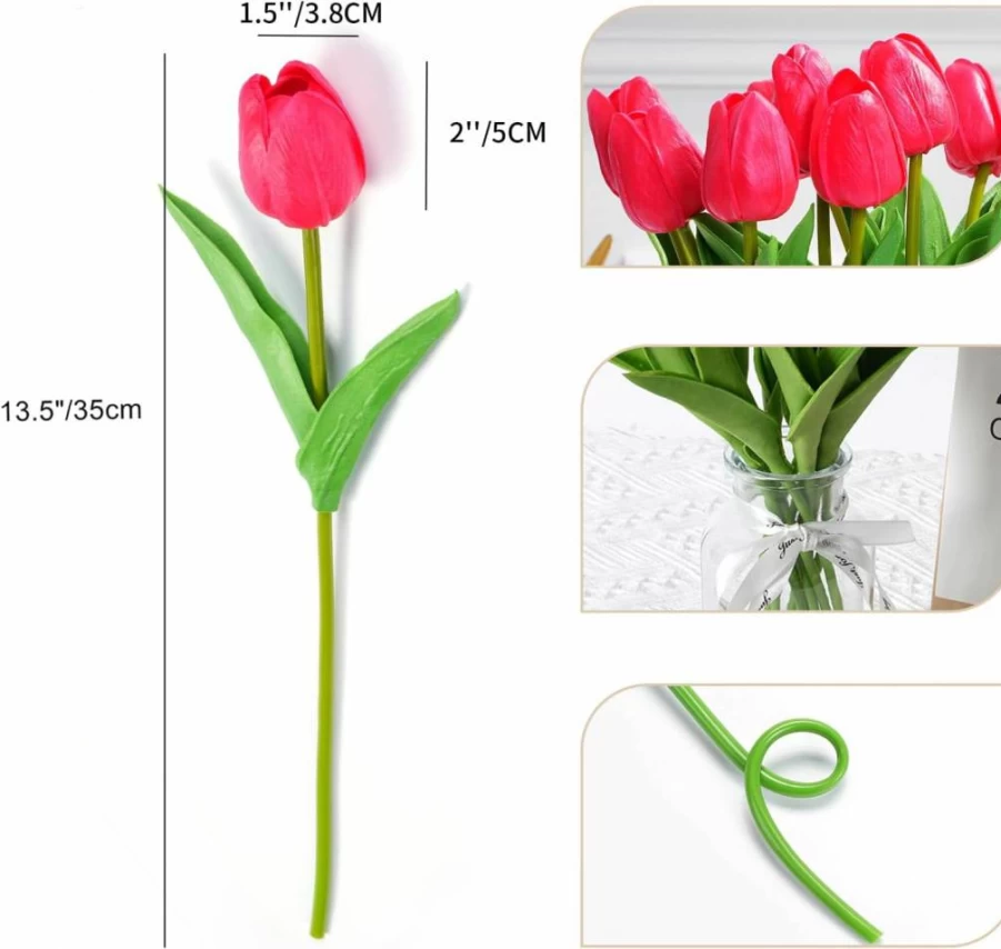 Beksodi 20Pcs Real Touch Artificial Tulips Flowers 13.5 Inch, Fake Tulips for Vase Floral Arrangements, Wedding Party Decor, Spring Mother's Day Easter Home Decor, White Latex Tulip Bulk Flowers