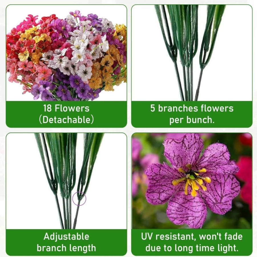 Powbrace 22 Bundles Artificial Silk Flowers for Outdoor Decor - UV Resistant Faux Plants for Hanging Planters, Window Boxes, Porch & Garden (Multi-Color)