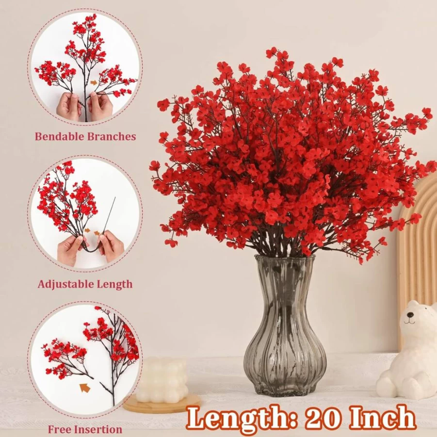 Yastouay 5-Pack Real Touch Artificial Baby's Breath Flowers, Silk Faux Champagne Floral Decor for Spring Arrangements & Home Decor
