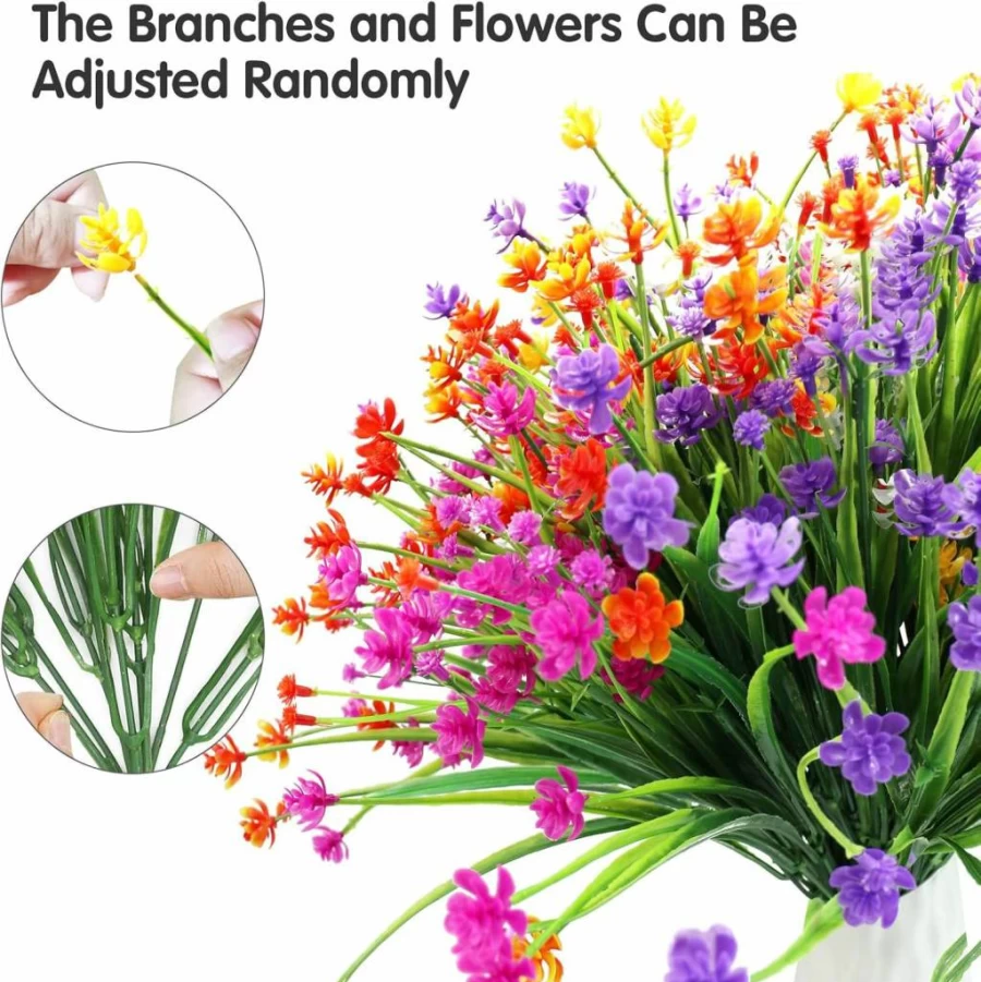 Kingsboomy 20-Pack UV Resistant Artificial Flowers for Indoor Outdoor Decor - Fake Plants Greenery Shrubs in 5 Colors for Hanging Planters, Window Boxes, Farmhouse, Garden, Patio, Porch