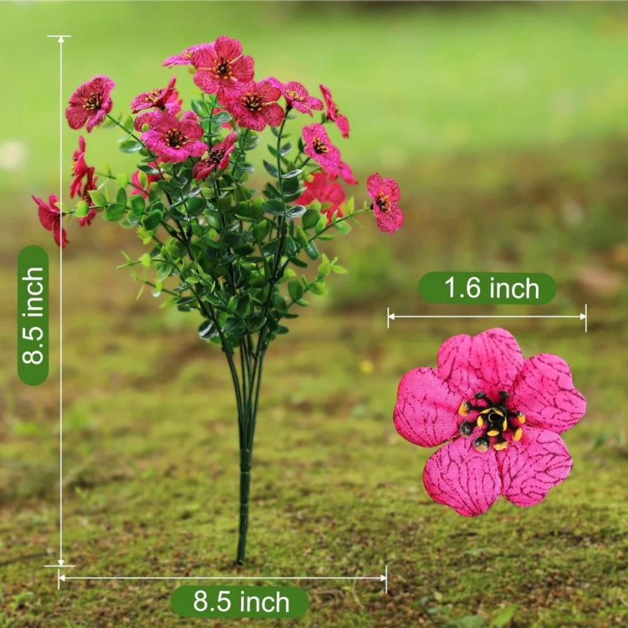Arlinya UV Resistant Artificial Flowers for Outdoor Decor - Realistic Fake Roses in Red, Purple, Yellow for Garden, Patio, Porch (8 Pack)