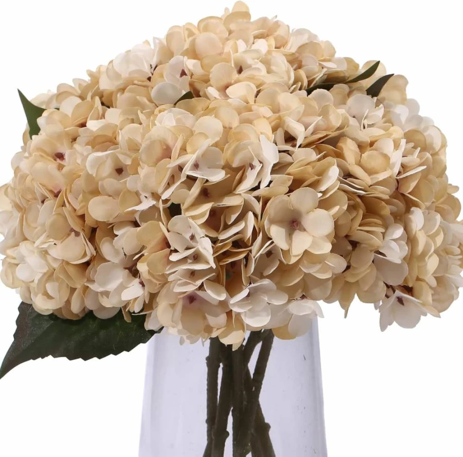 Kimura's Cabin 6-Piece White Artificial Silk Hydrangea Bouquet - Faux Flower Stems for Wedding, Party, and Home Table Centerpiece Decor