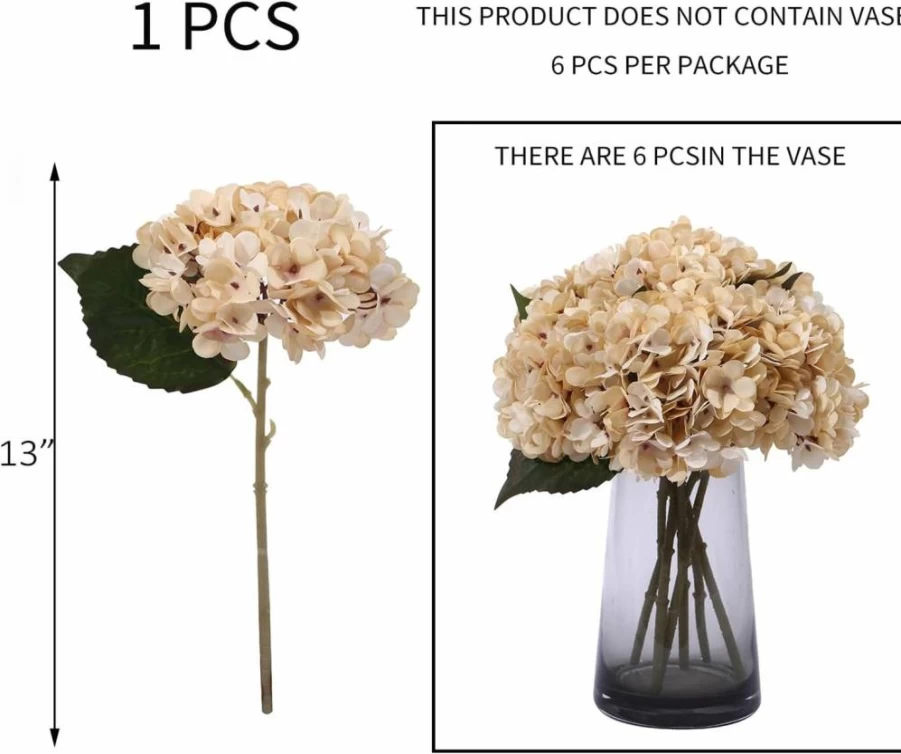 Kimura's Cabin 6-Piece White Artificial Silk Hydrangea Bouquet - Faux Flower Stems for Wedding, Party, and Home Table Centerpiece Decor